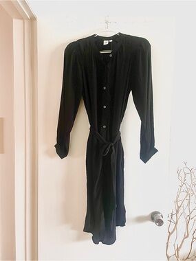 NWT GAP Long Sleeve Black Midi Shirt Dress, small